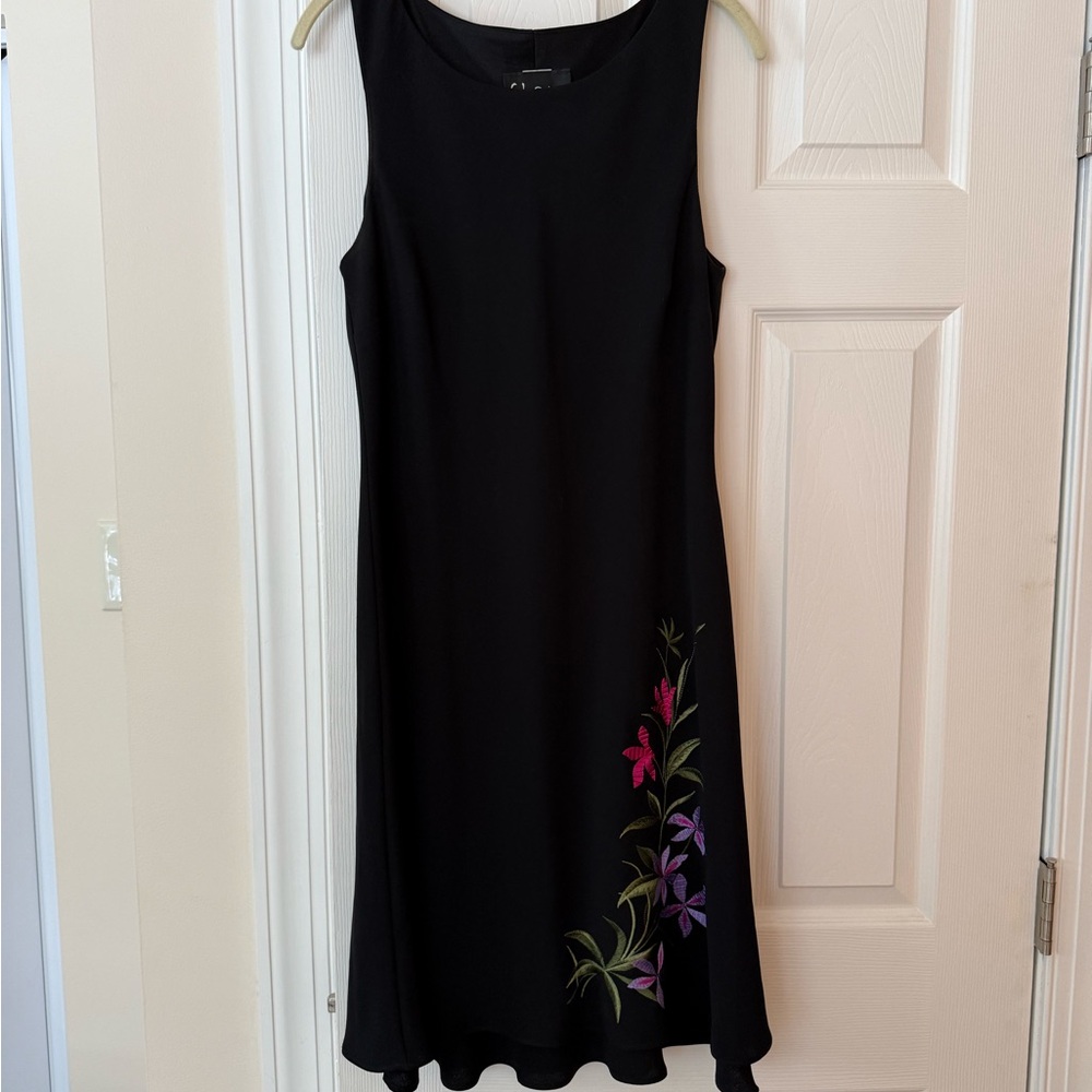 S.L. Fashions Black Midi Dress with Floral Accents